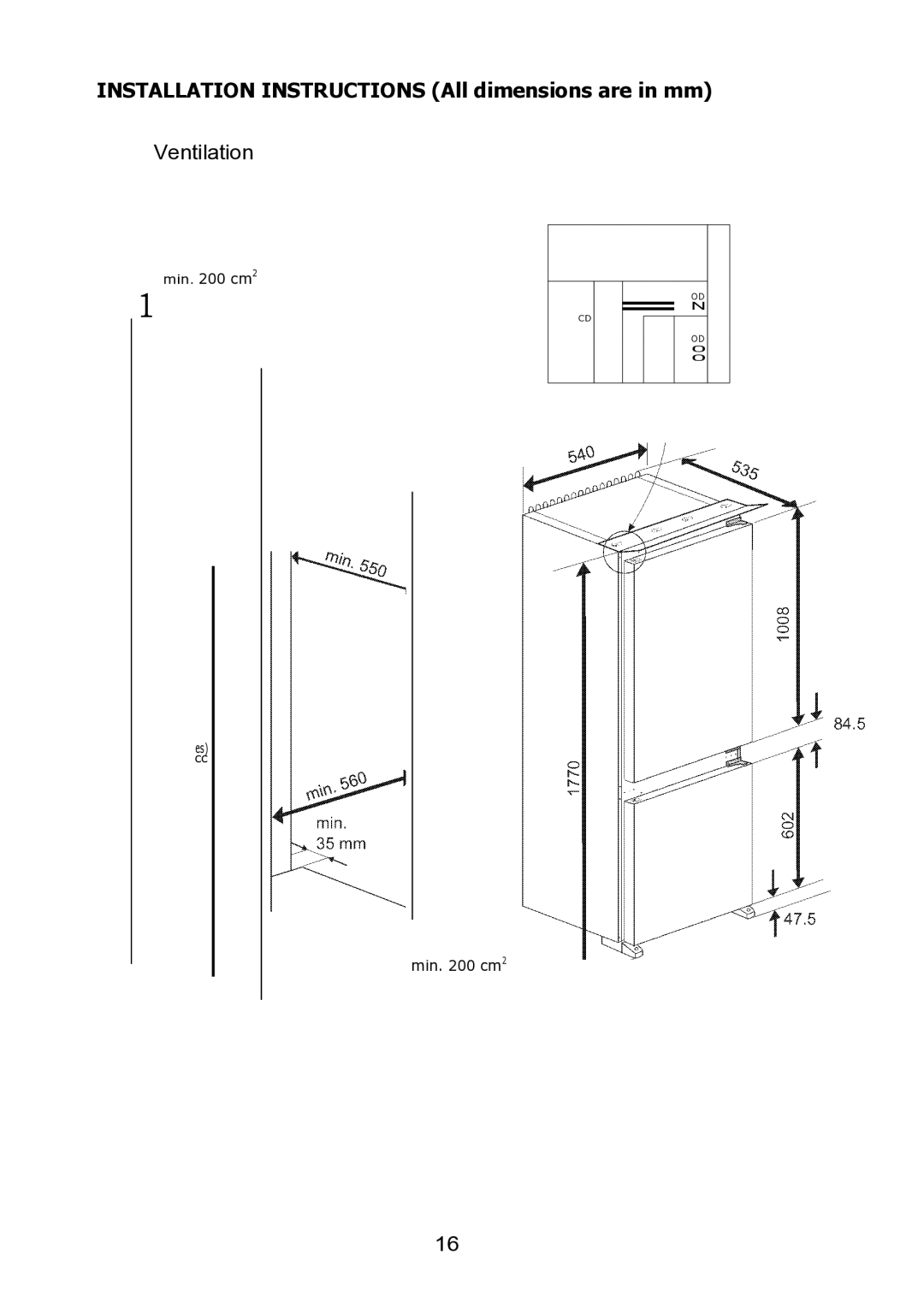 Glen Dimplex Home Appliances Ltd BE815 manual Installation Instructions All dimensions are in mm 