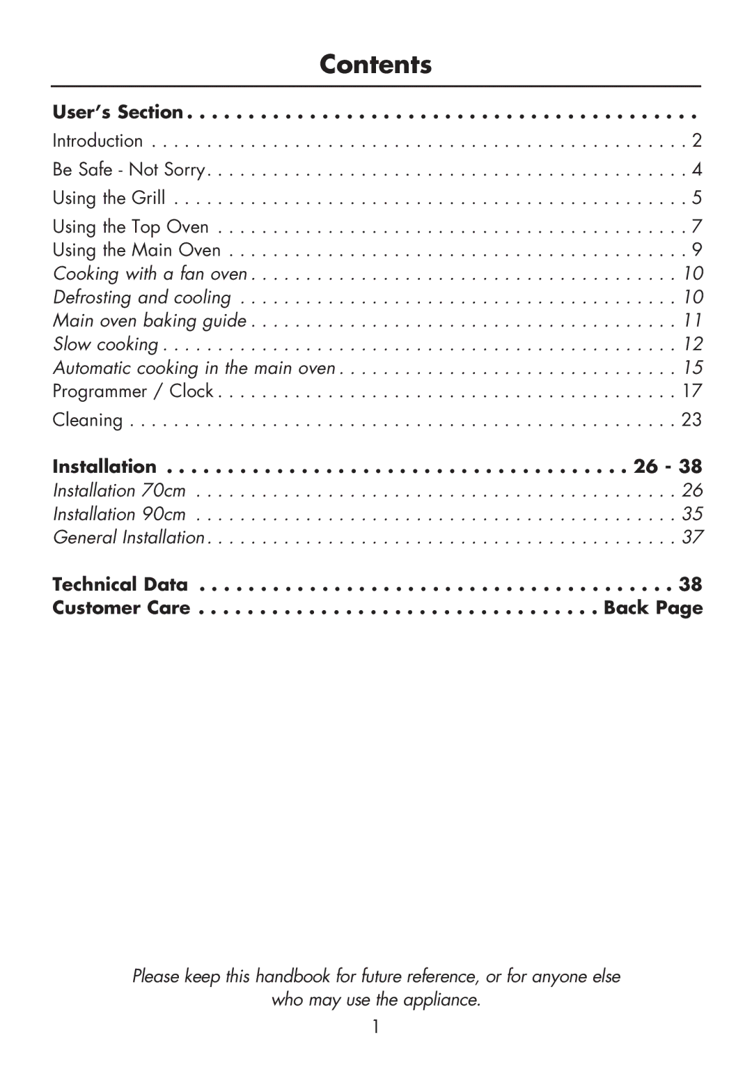 Glen Dimplex Home Appliances Ltd BI 70 / 90 FP manual Contents 