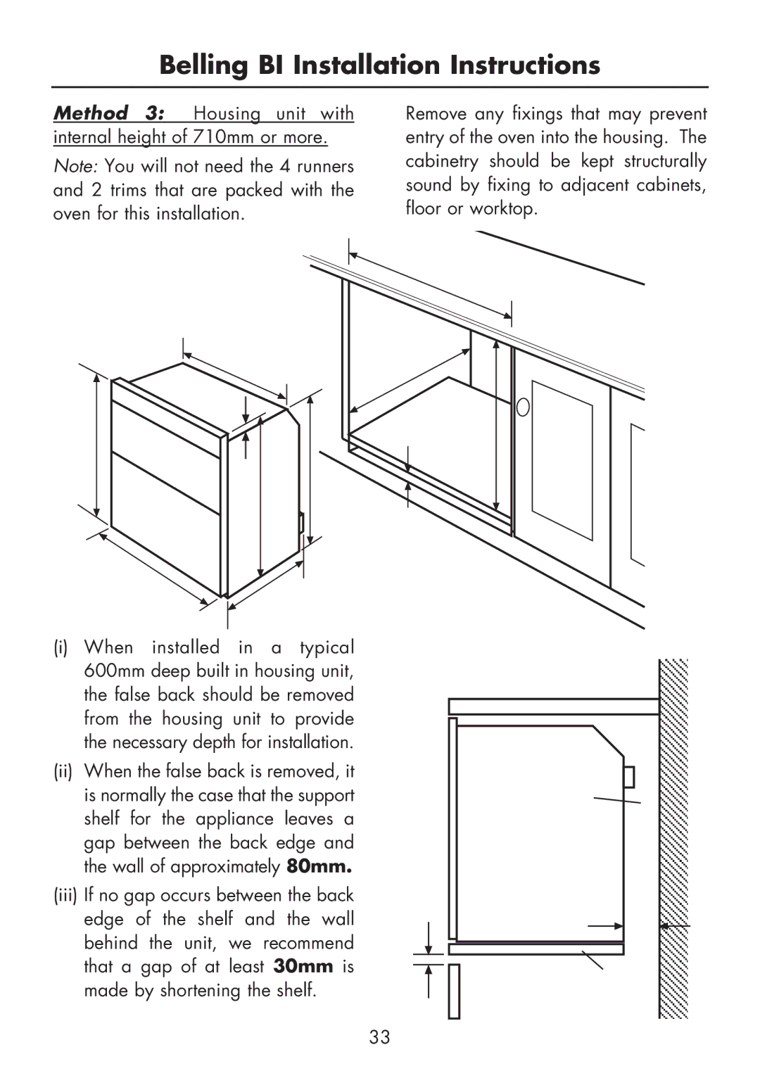 Glen Dimplex Home Appliances Ltd BI 70 / 90 FP manual Belling BI Installation Instructions 