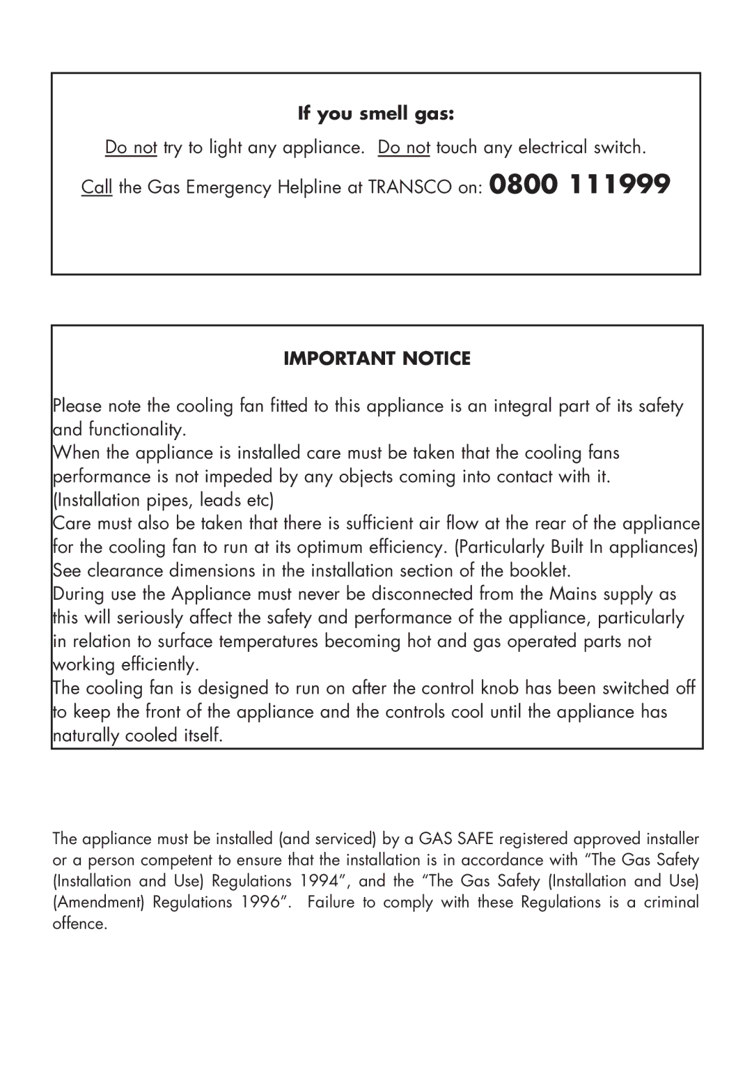 Glen Dimplex Home Appliances Ltd BI 70 G manual If you smell gas, Important Notice 