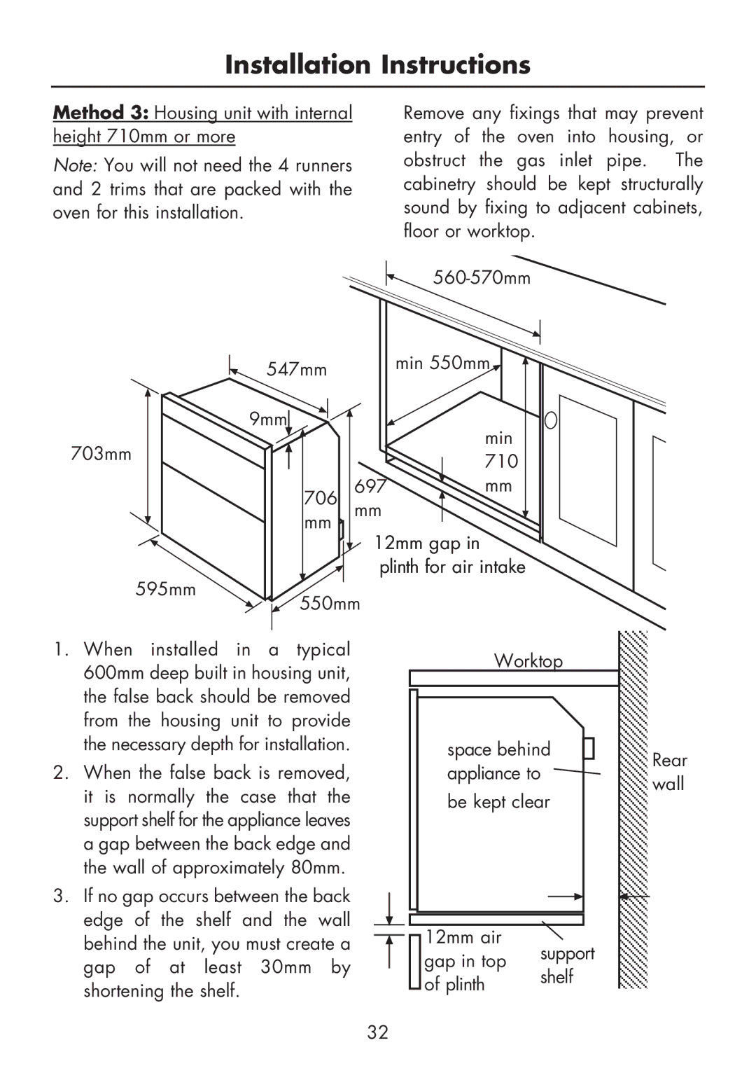 Glen Dimplex Home Appliances Ltd BI 70 G manual 12mm gap 