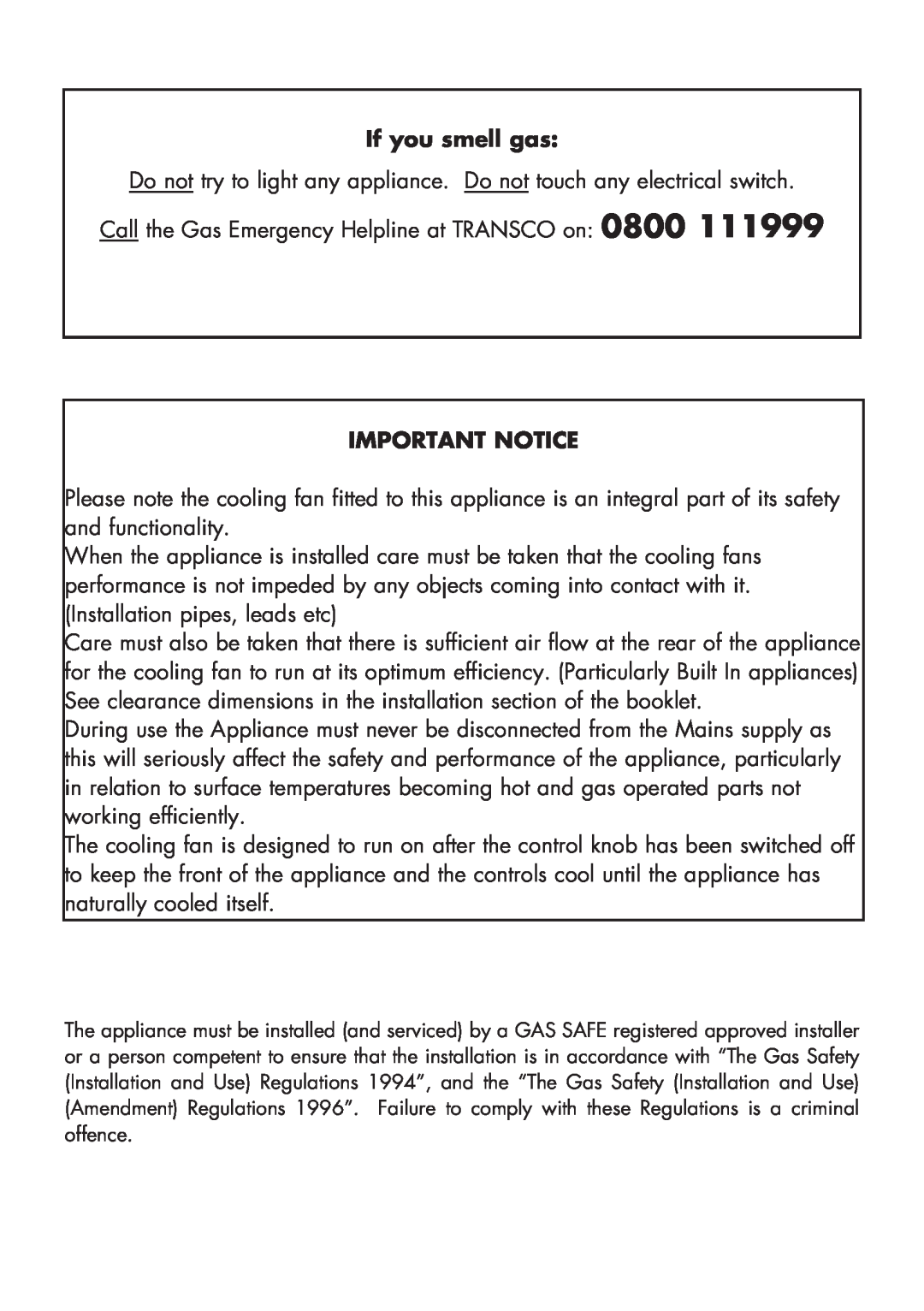 Glen Dimplex Home Appliances Ltd BI 70 G manual If you smell gas, Important Notice 
