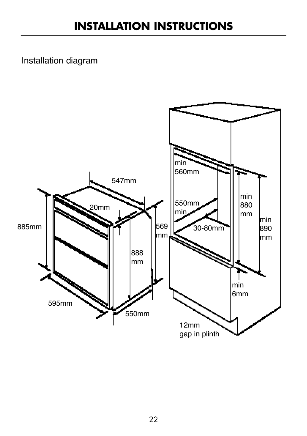 Glen Dimplex Home Appliances Ltd BI 90 MF manual Installation Instructions, Installation diagram 