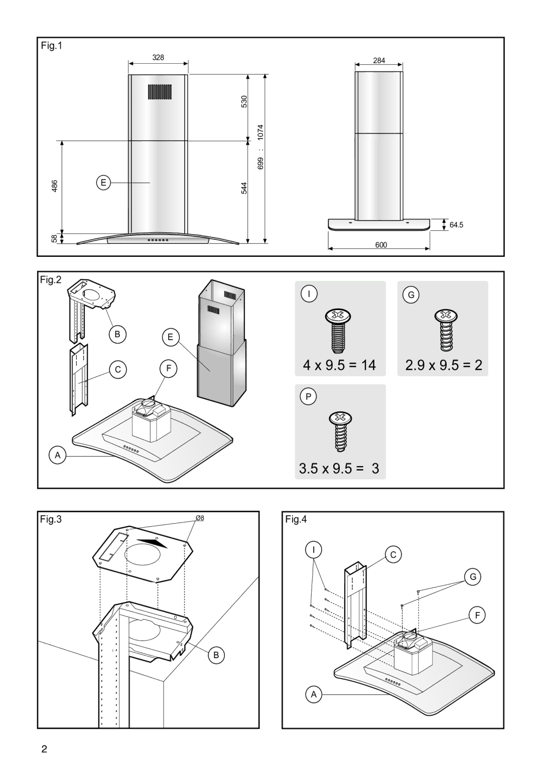 Glen Dimplex Home Appliances Ltd DIH900 manual 9.5 = X 9.5 = 