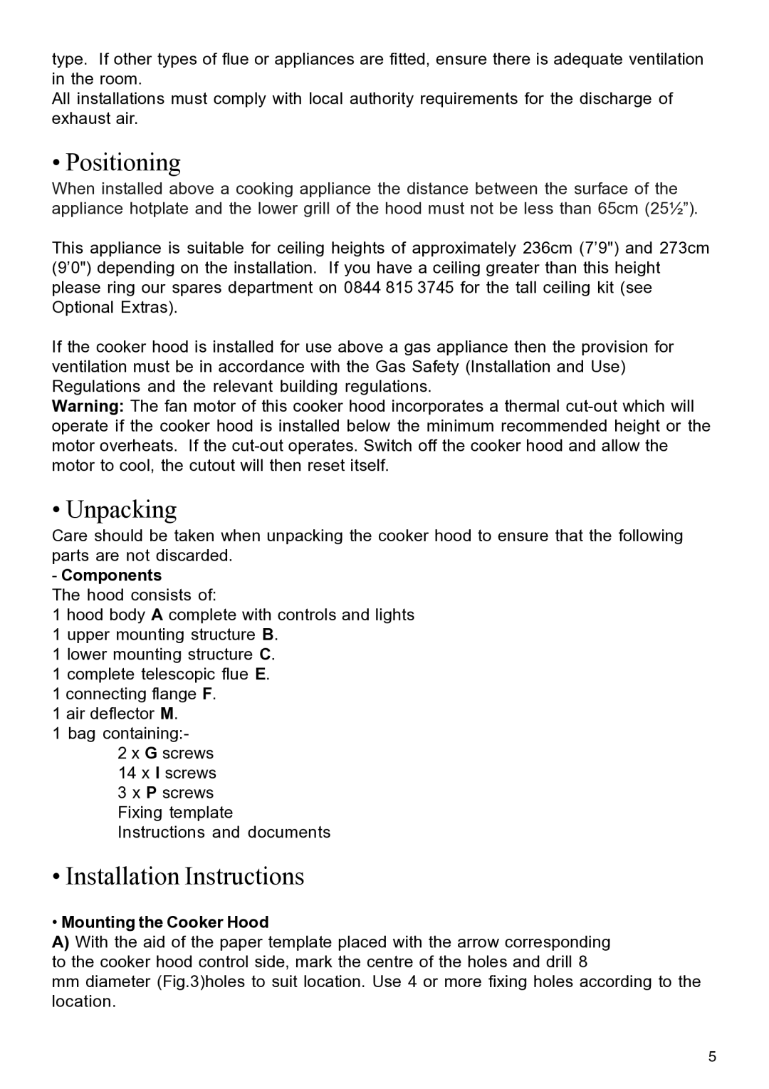 Glen Dimplex Home Appliances Ltd DIH900 manual Positioning, Unpacking, Installation Instructions 