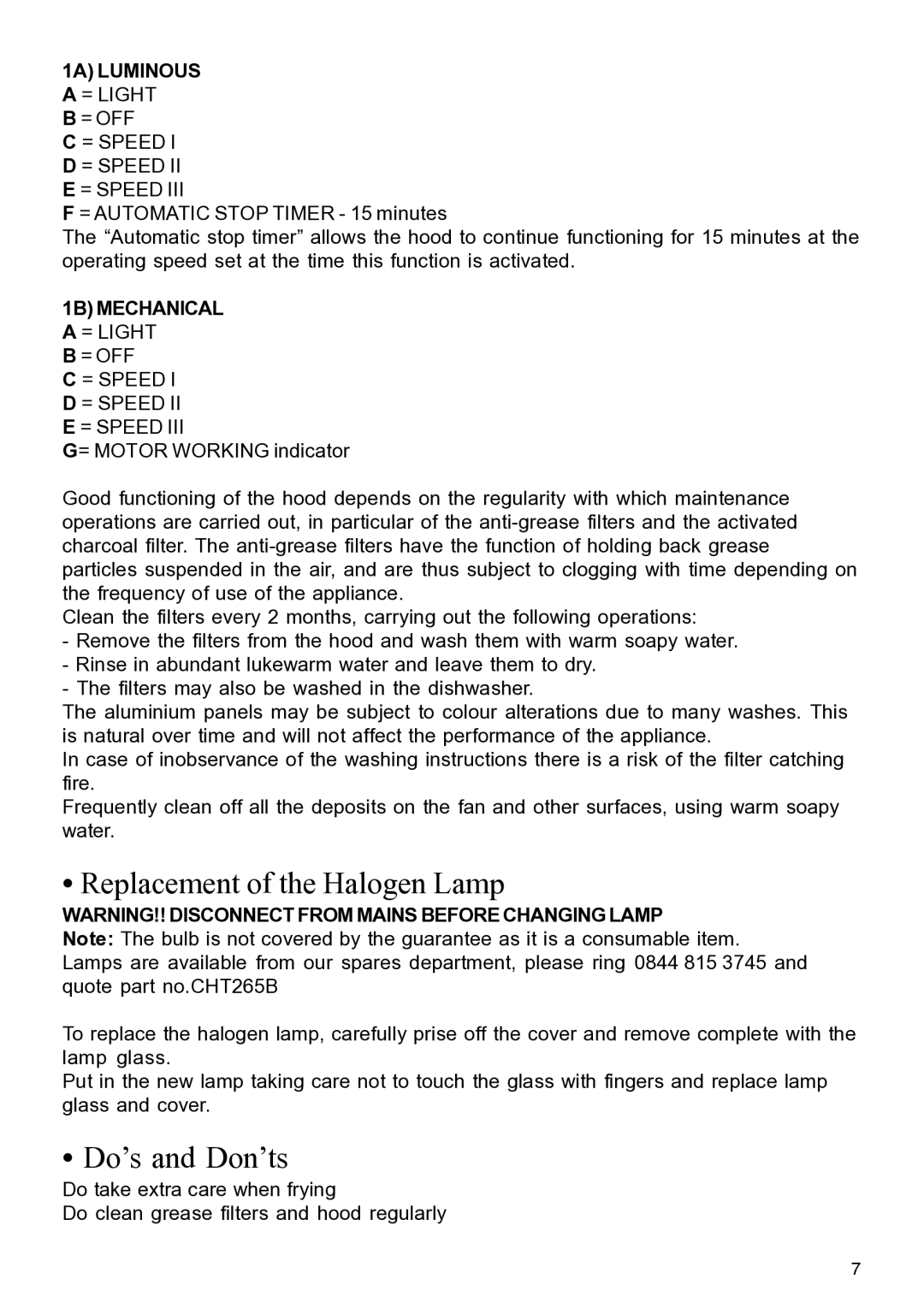 Glen Dimplex Home Appliances Ltd DIH900 manual Replacement of the Halogen Lamp, Do’s and Don’ts 