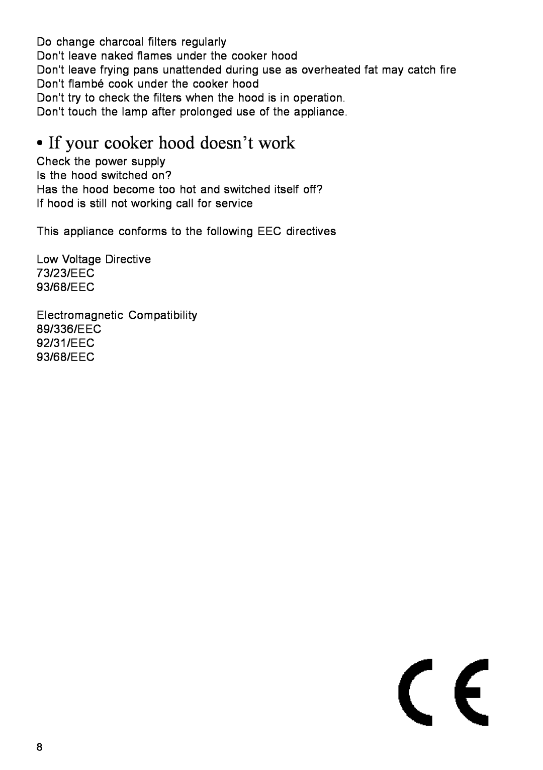Glen Dimplex Home Appliances Ltd DIH900 manual •If your cooker hood doesn’t work 