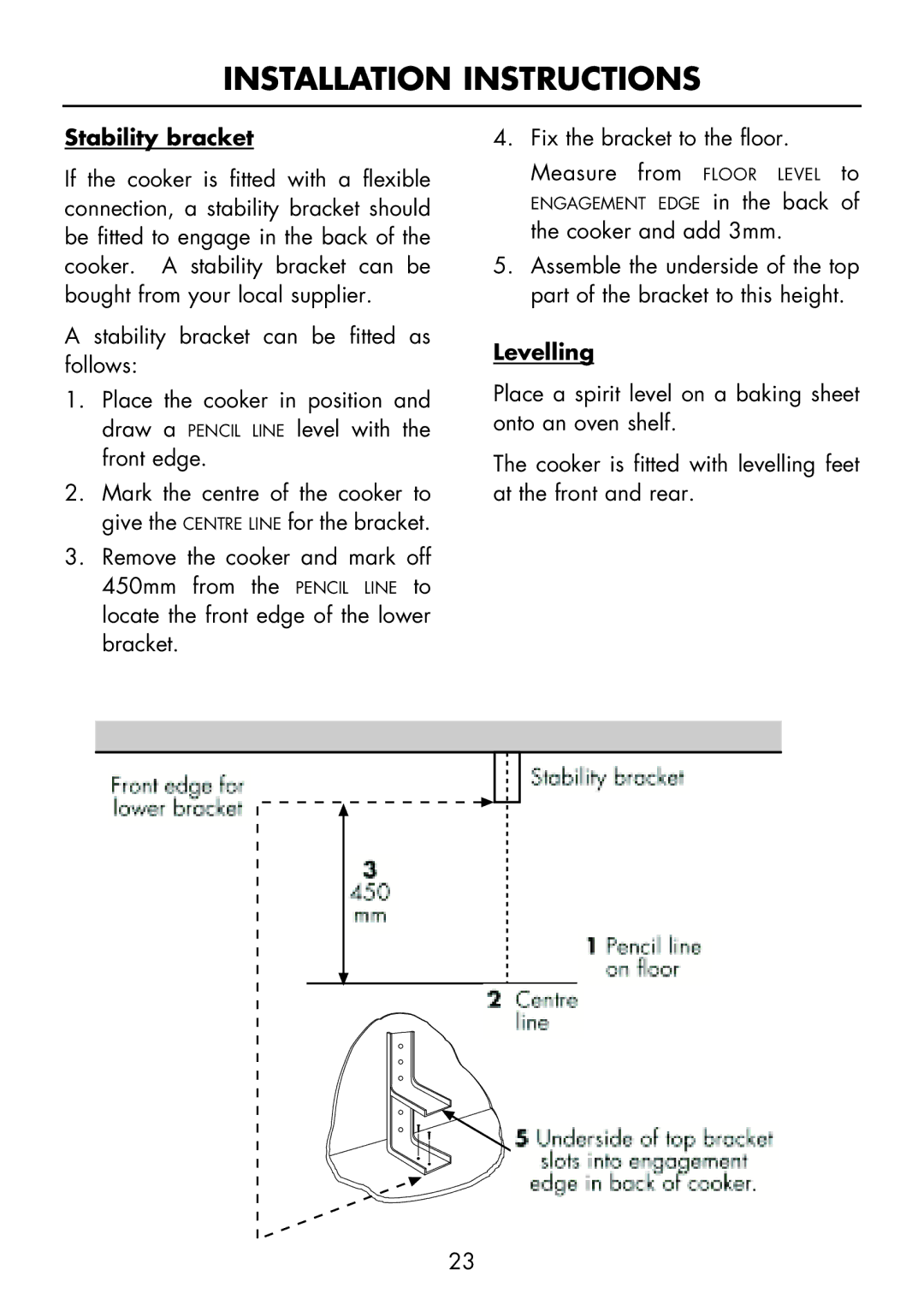 Glen Dimplex Home Appliances Ltd FS 60 DO DF manual Stability bracket, Levelling 