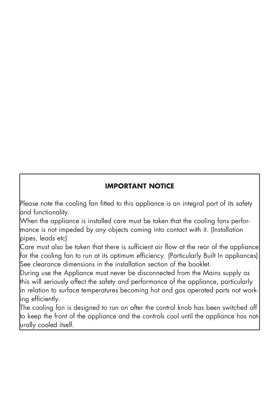 Glen Dimplex Home Appliances Ltd FSE 60 DOP manual Important Notice 