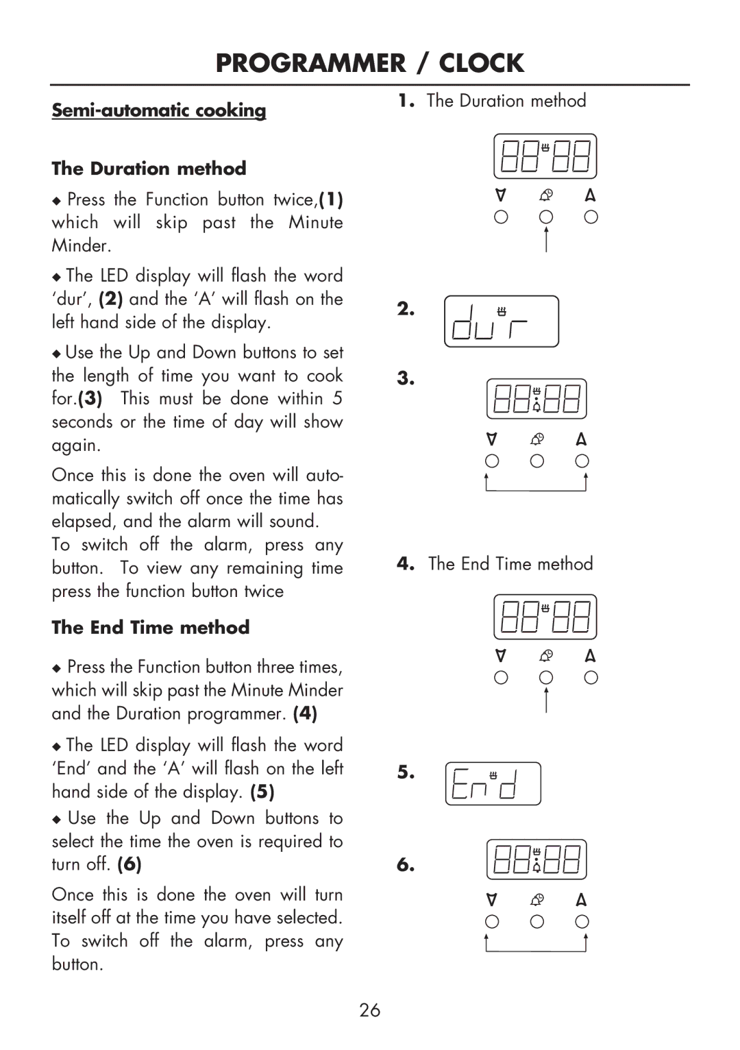 Glen Dimplex Home Appliances Ltd FSE 60 DOP manual Semi-automatic cooking Duration method, End Time method 