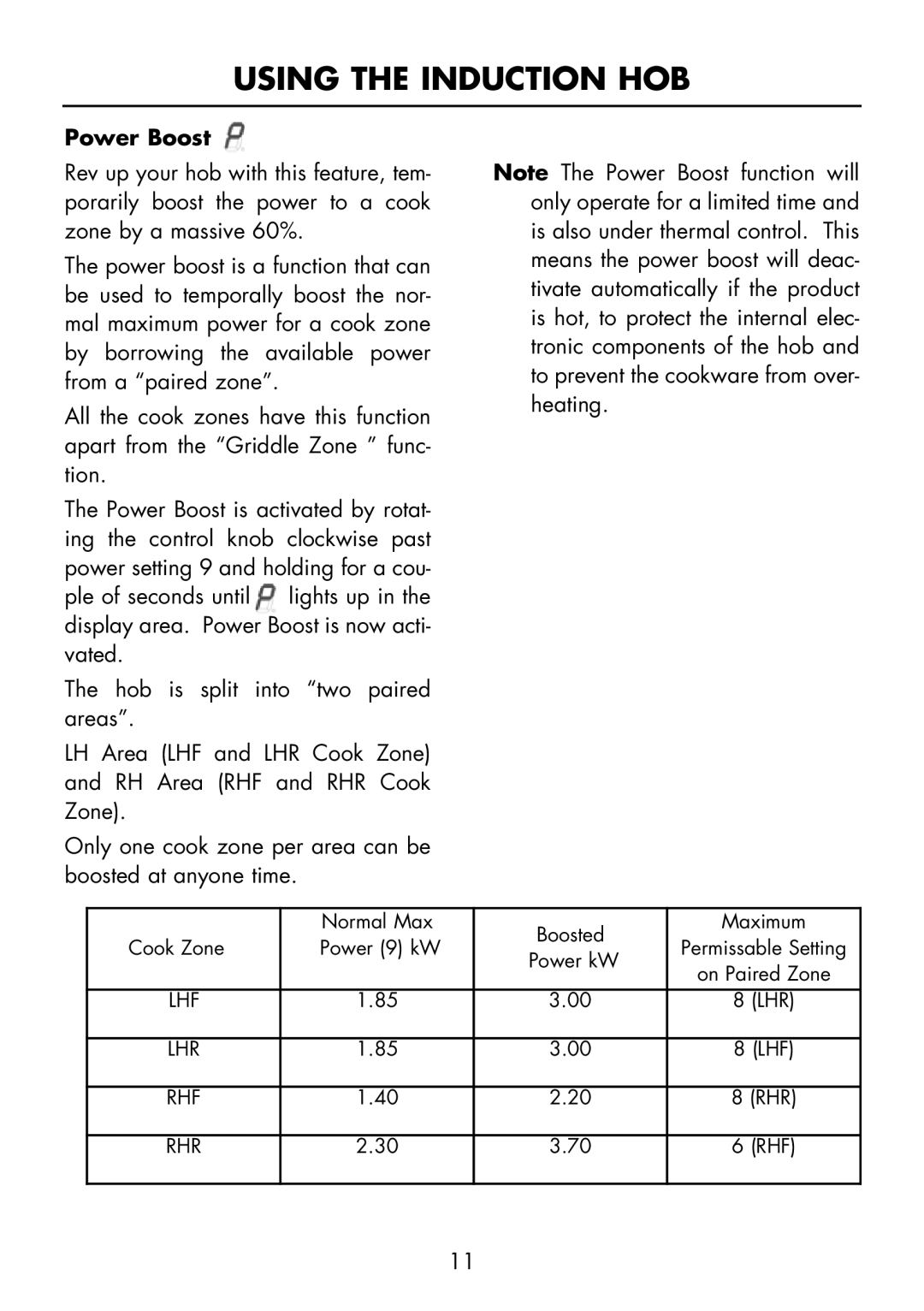 Glen Dimplex Home Appliances Ltd FSE 60 I manual Power Boost 