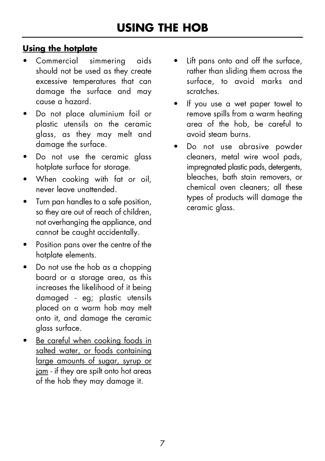 Glen Dimplex Home Appliances Ltd FSE 60 I manual Using the HOB, Using the hotplate 