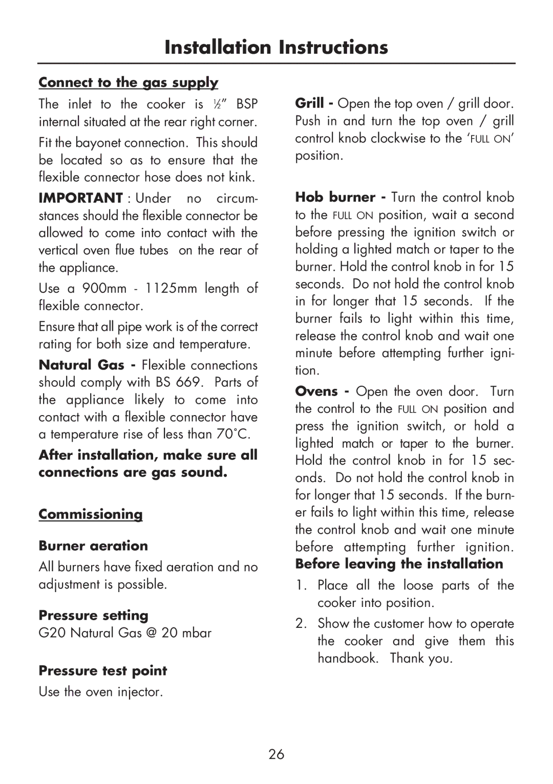 Glen Dimplex Home Appliances Ltd FSG 60 DO/DOP manual Connect to the gas supply, Pressure setting, Pressure test point 