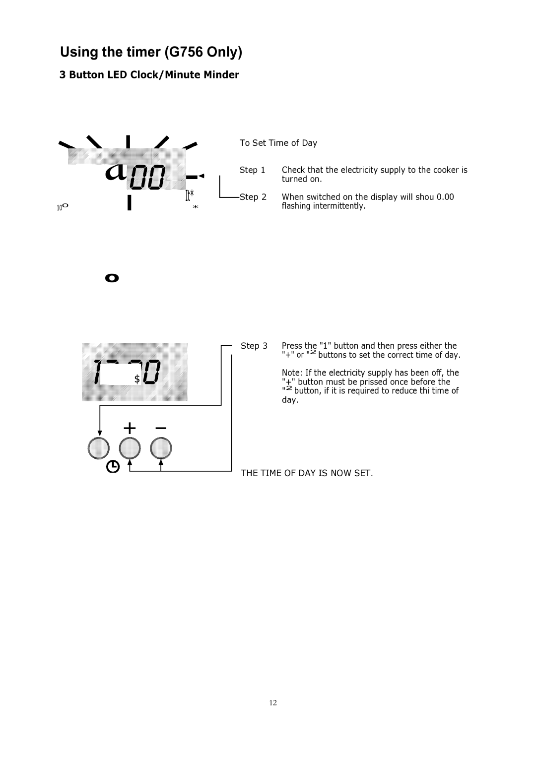 Glen Dimplex Home Appliances Ltd GT 755, GT 756 manual Using the timer G756 Only, Button LED Clock/Minute Minder 