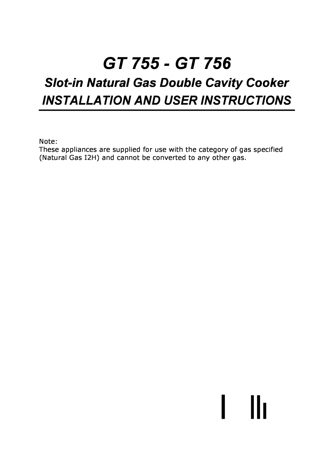 Glen Dimplex Home Appliances Ltd GT 756 manual GT 755 - GT, Slot-in Natural Gas Double Cavity Cooker 