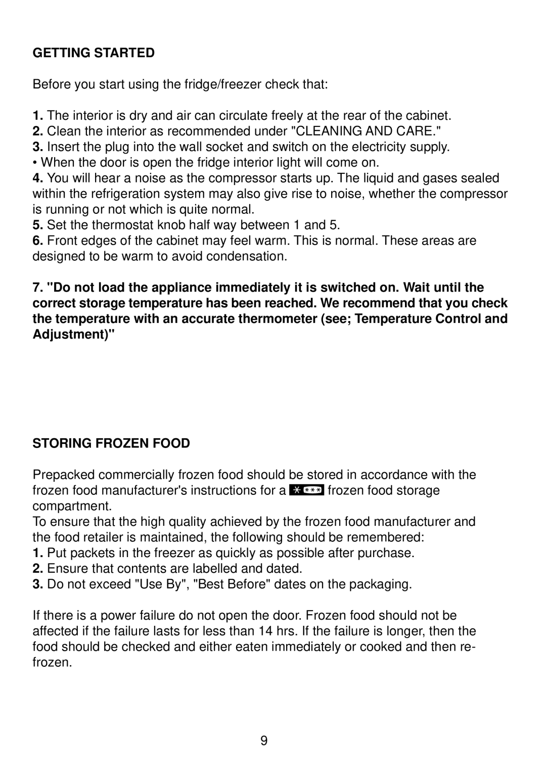 Glen Dimplex Home Appliances Ltd IFF5050 manual Getting Started, Storing Frozen Food 