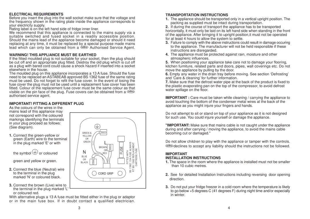 Glen Dimplex Home Appliances Ltd IFF7030 manual Electrical Requirements, Installation Instructions 