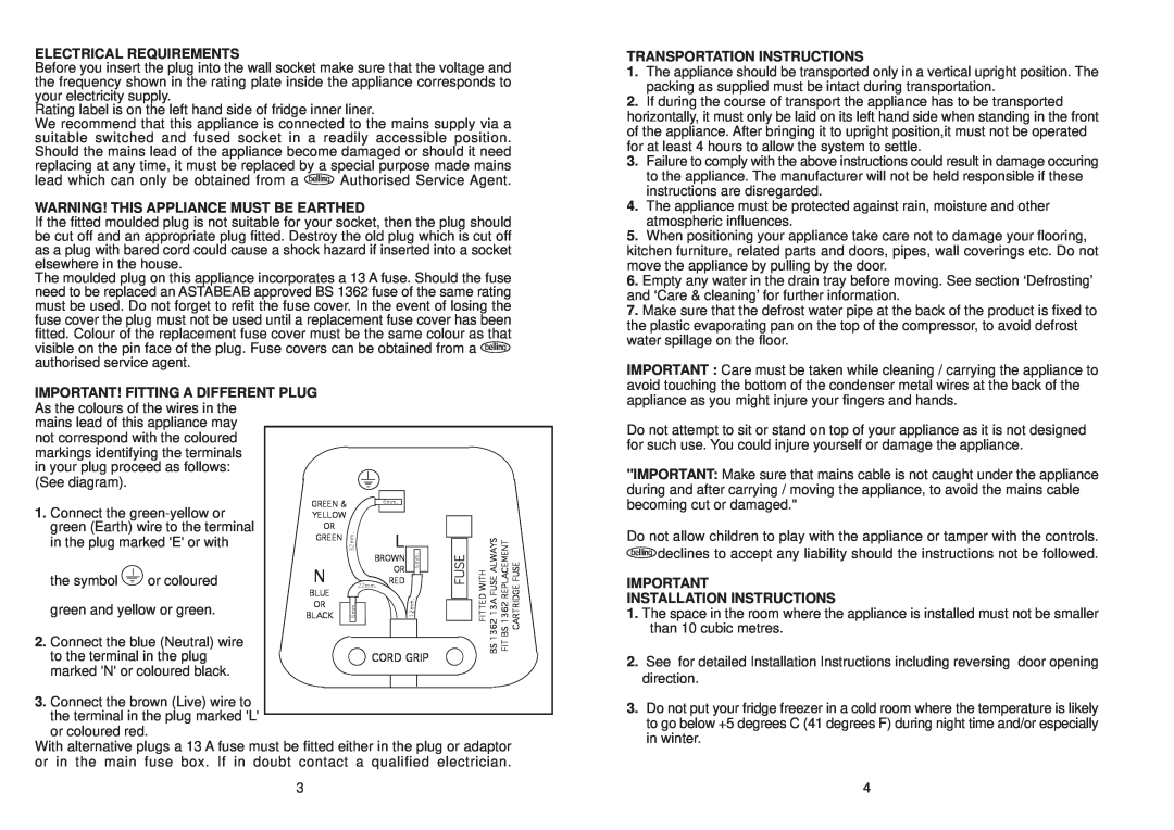 Glen Dimplex Home Appliances Ltd IFF7030 manual Electrical Requirements, Warning! This Appliance Must Be Earthed 