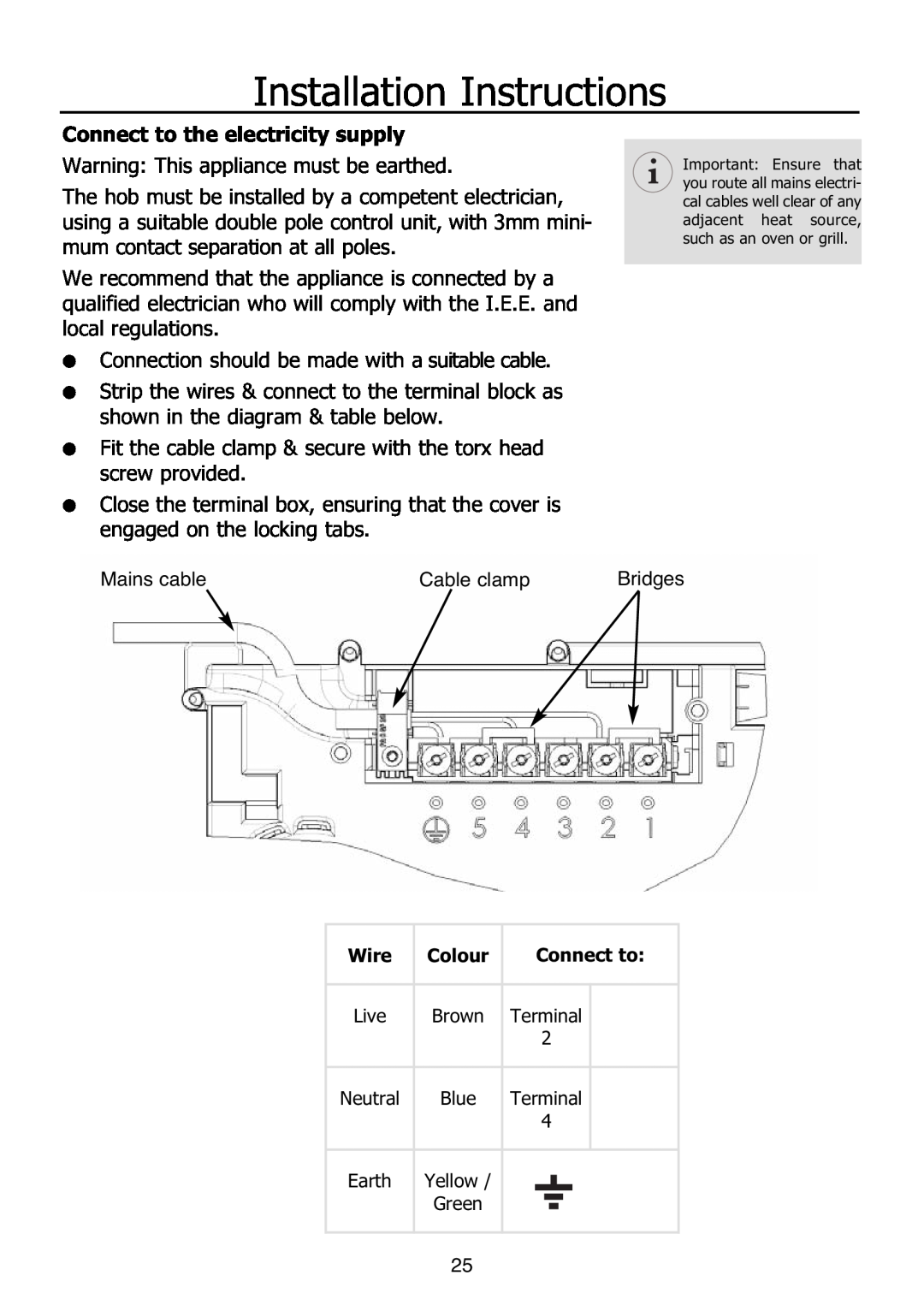 Glen Dimplex Home Appliances Ltd PBI60R Connect to the electricity supply, Installation Instructions 