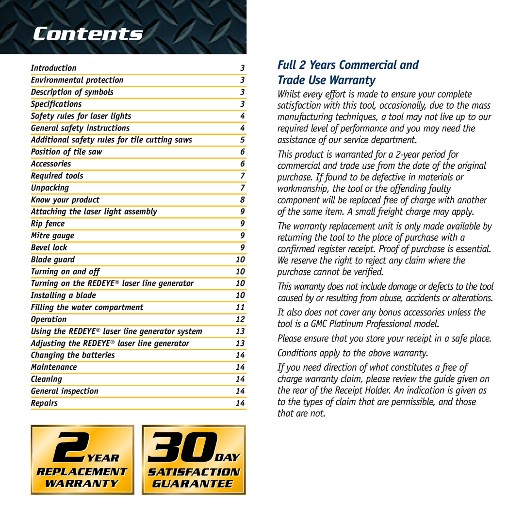 Global Machinery Company 040521 ED8 PR instruction manual Contents 