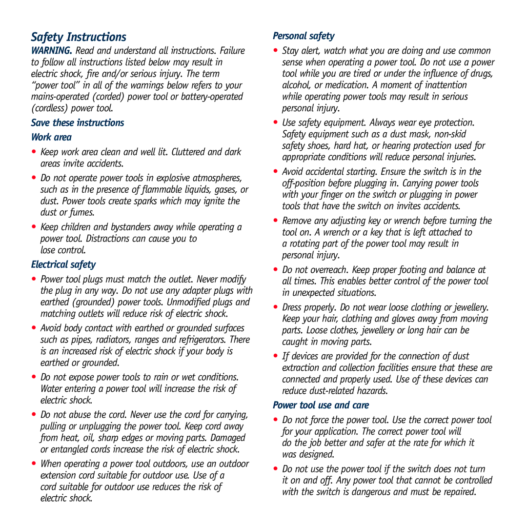 Global Machinery Company 230W instruction manual Safety Instructions, Lose control 