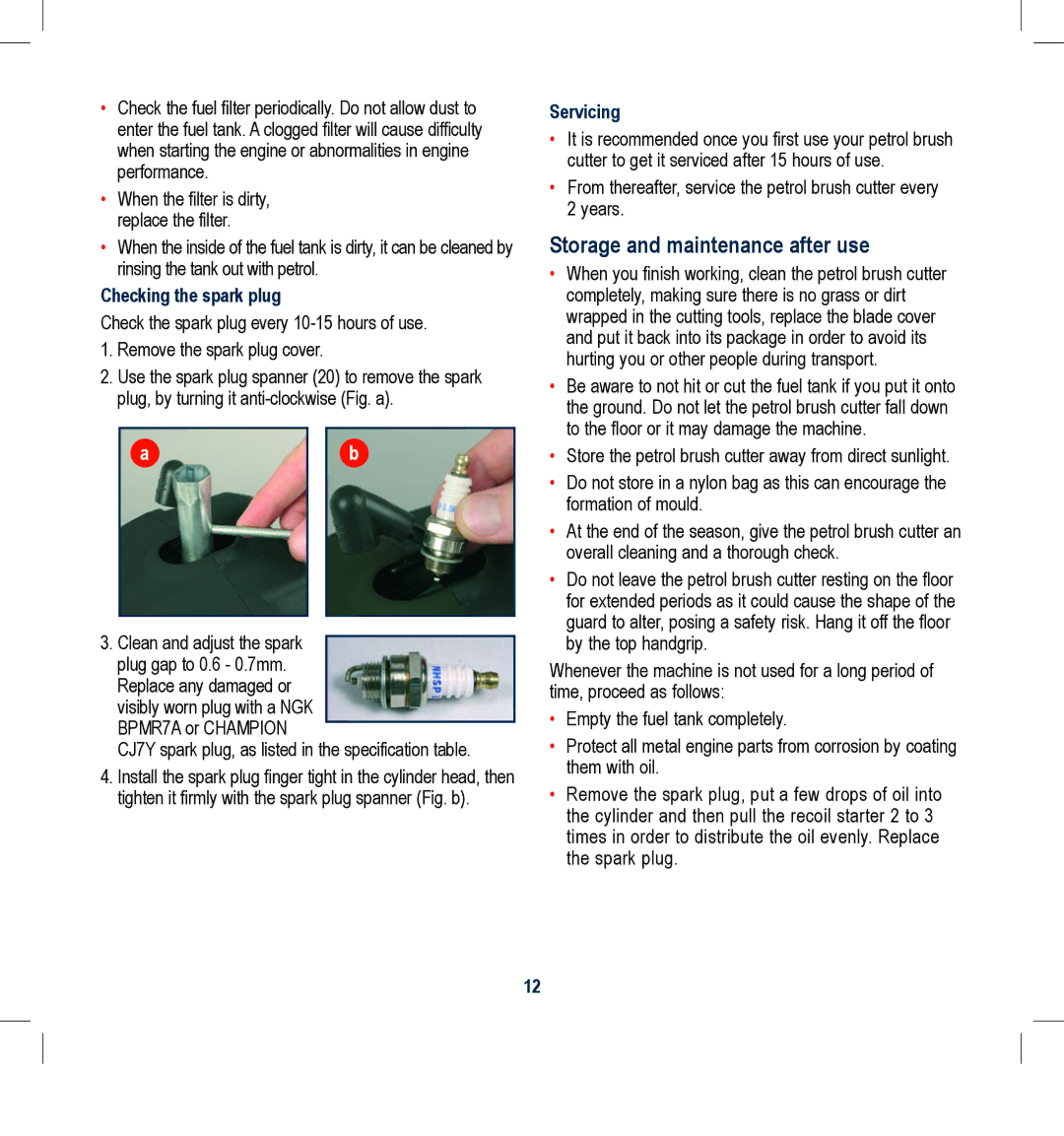 Global Machinery Company 25CC instruction manual Storage and maintenance after use, Checking the spark plug 