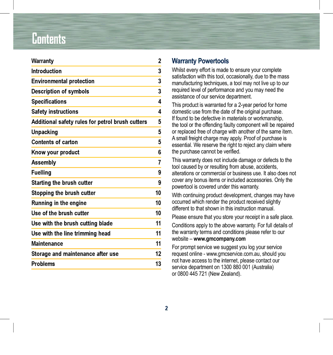 Global Machinery Company 25CC instruction manual Contents 