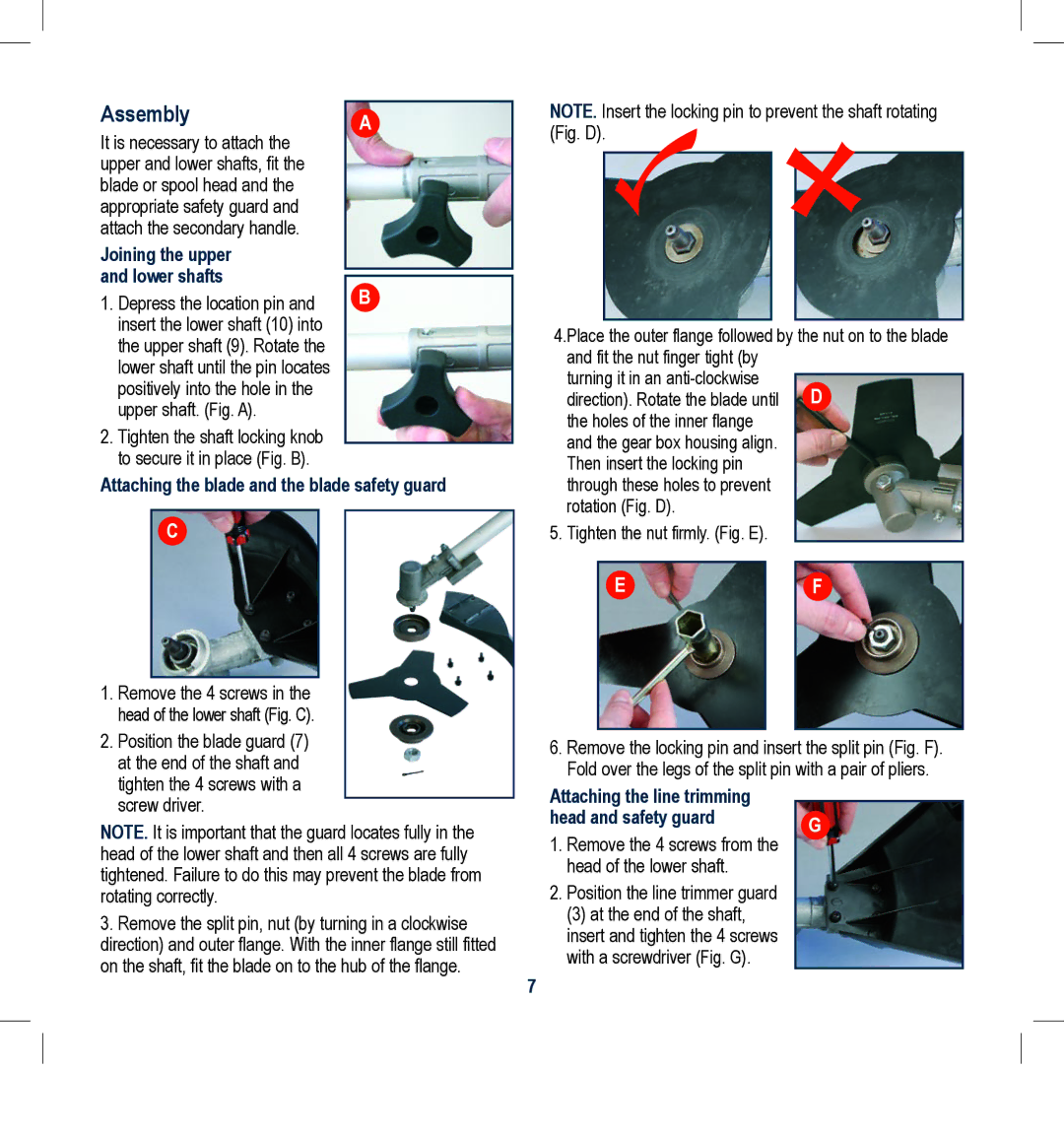 Global Machinery Company 25CC Assembly, Joining the upper Lower shafts, Attaching the blade and the blade safety guard 