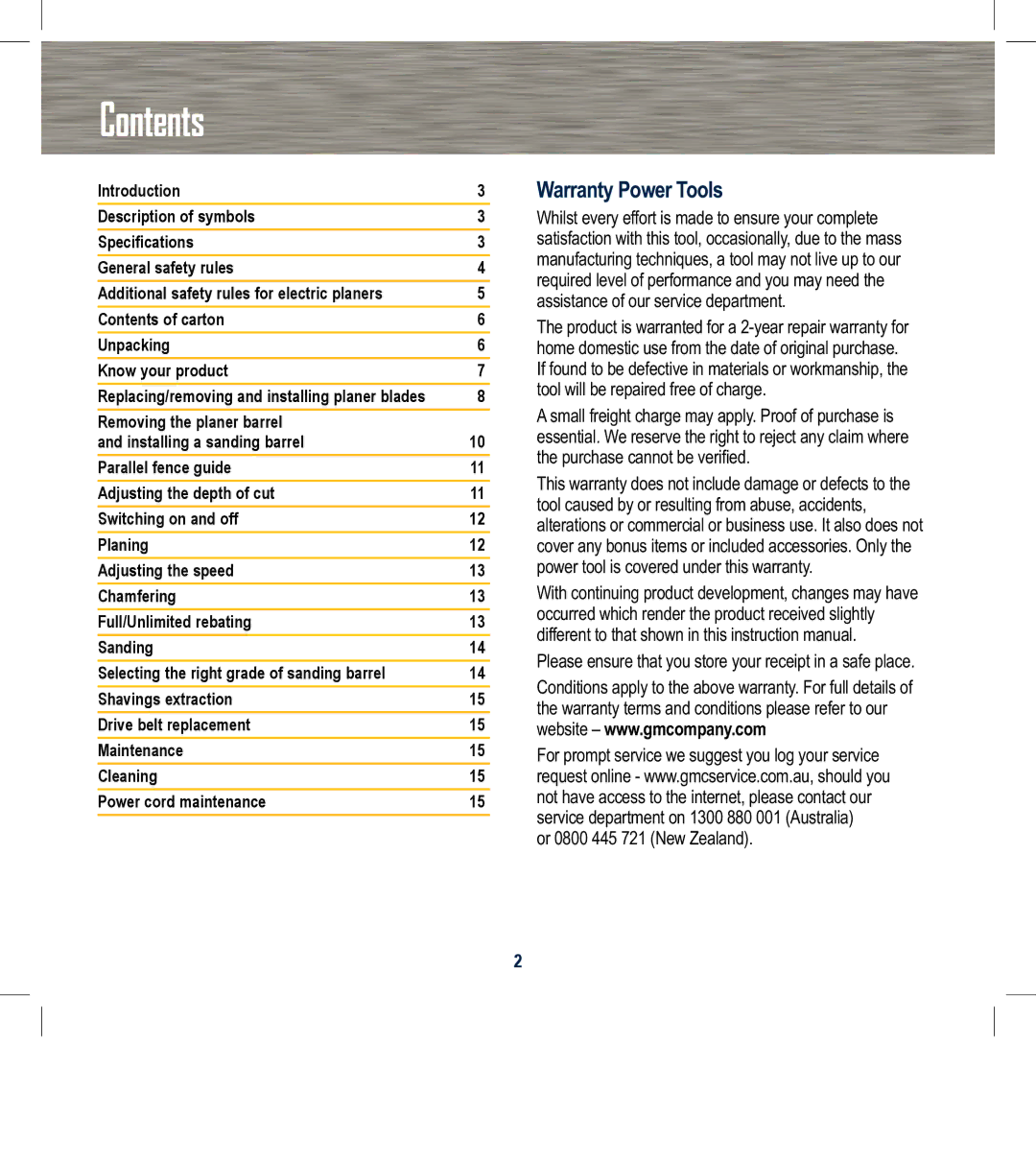 Global Machinery Company 3BVSIPCF instruction manual Contents 