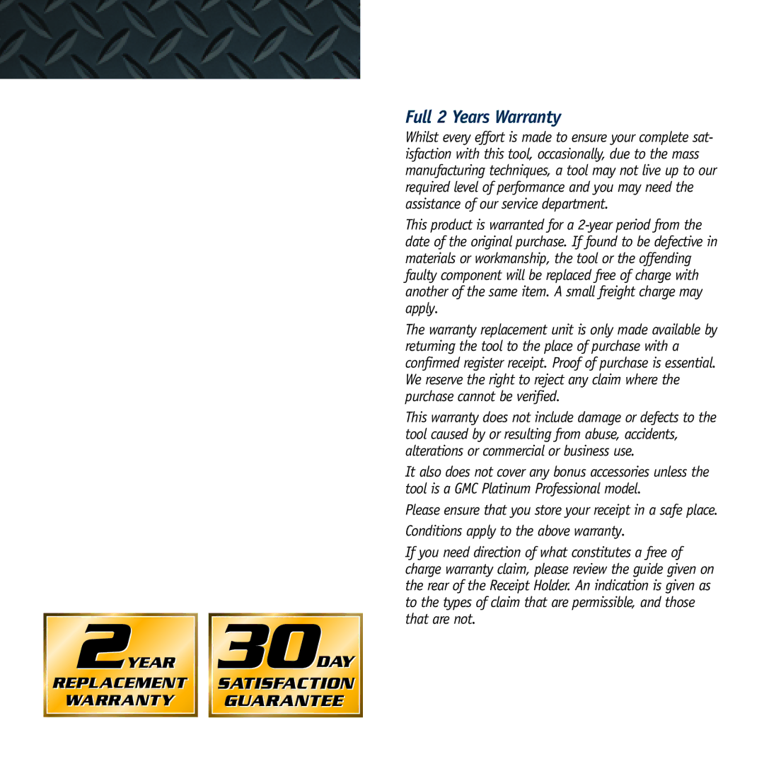 Global Machinery Company 444B instruction manual Full 2 Years Warranty 