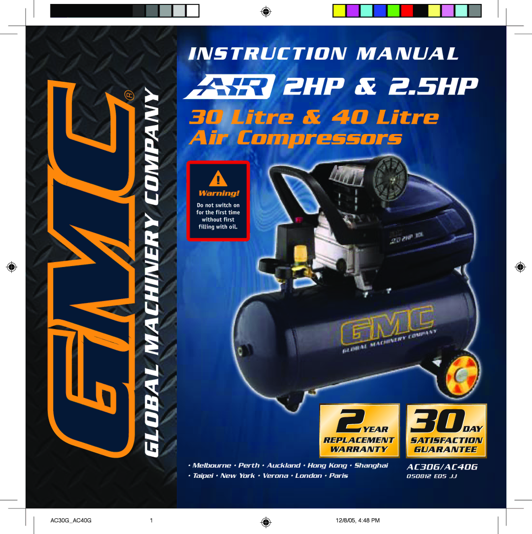 Global Machinery Company AC40G, AC30G instruction manual 2HP & 2.5HP 