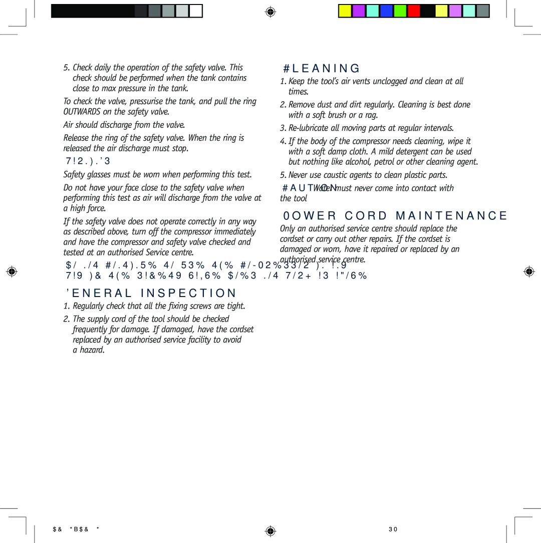 Global Machinery Company AC40G, AC30G instruction manual Cleaning, Power cord maintenance, General inspection 