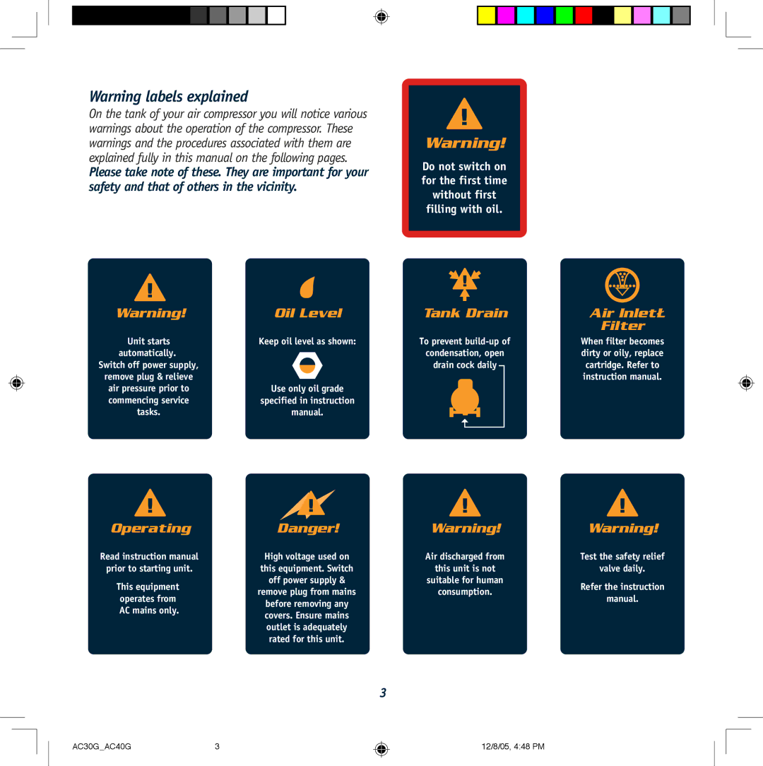 Global Machinery Company AC40G, AC30G instruction manual Operating 