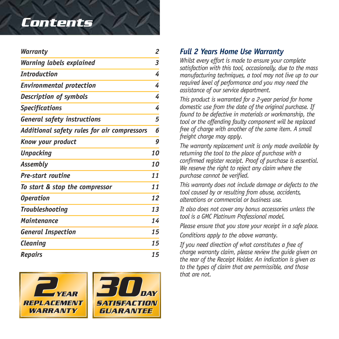 Global Machinery Company AC40L instruction manual Contents 