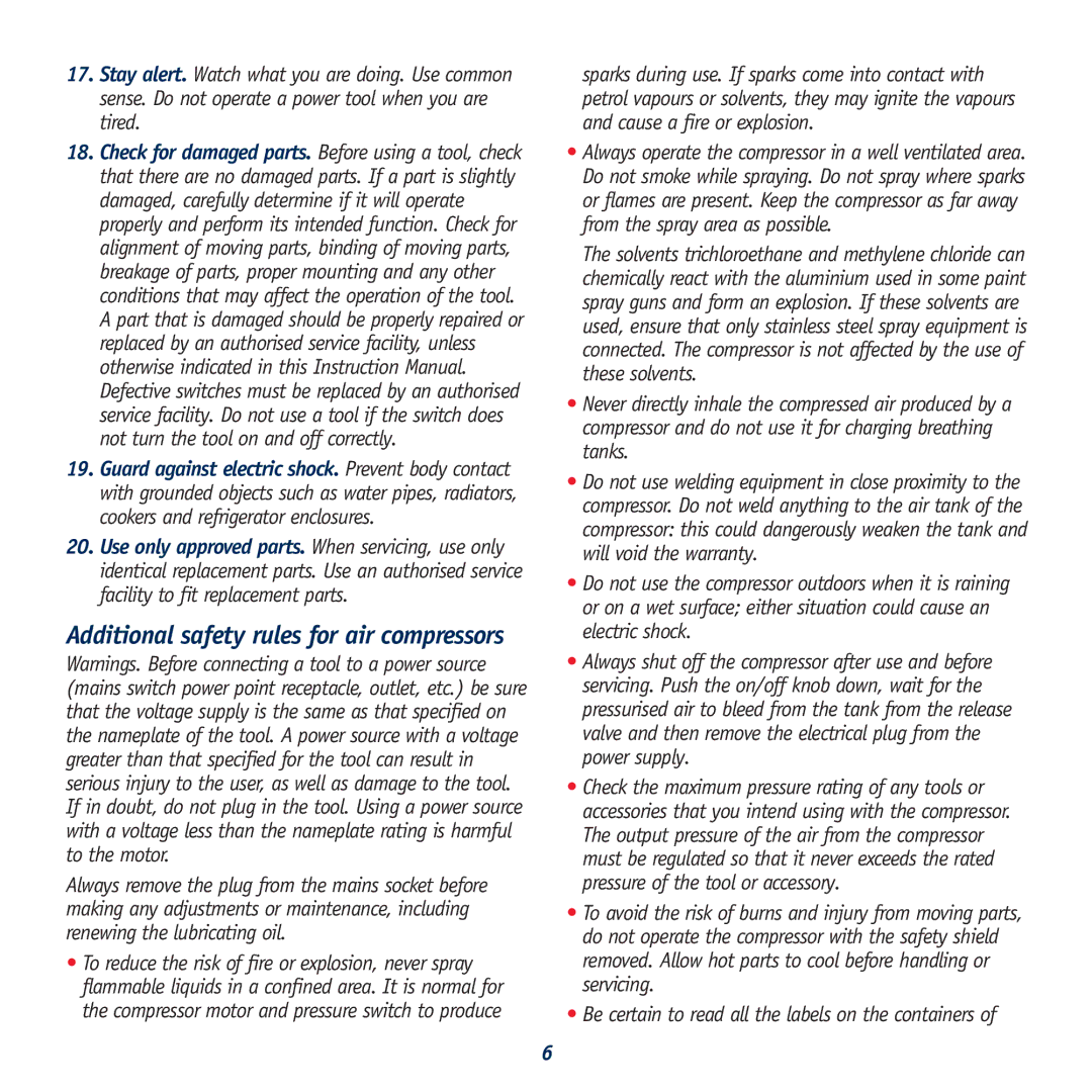 Global Machinery Company AC40L instruction manual Additional safety rules for air compressors 