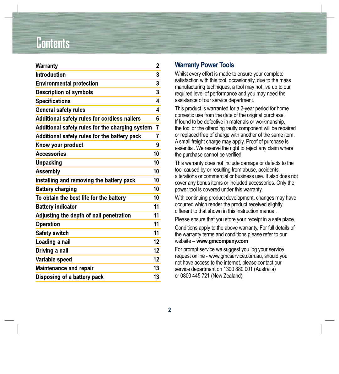 Global Machinery Company ALN18V instruction manual Contents 