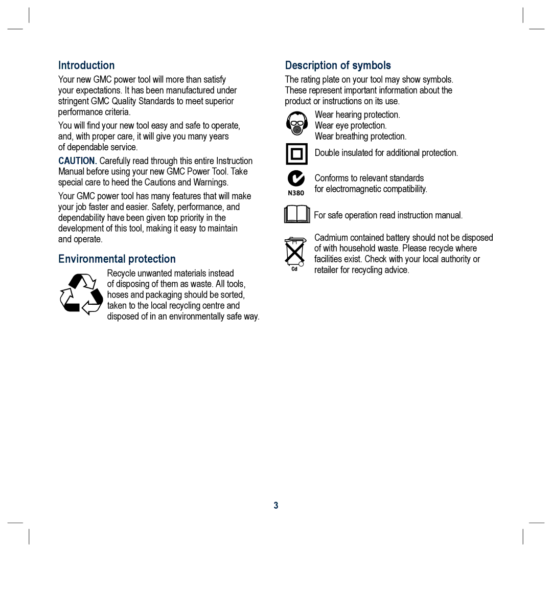 Global Machinery Company ALN18V instruction manual Introduction, Environmental protection, Description of symbols 