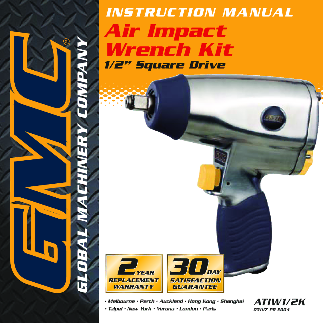 Global Machinery Company ATIW1, ATI2K instruction manual Air Impact Wrench Kit 