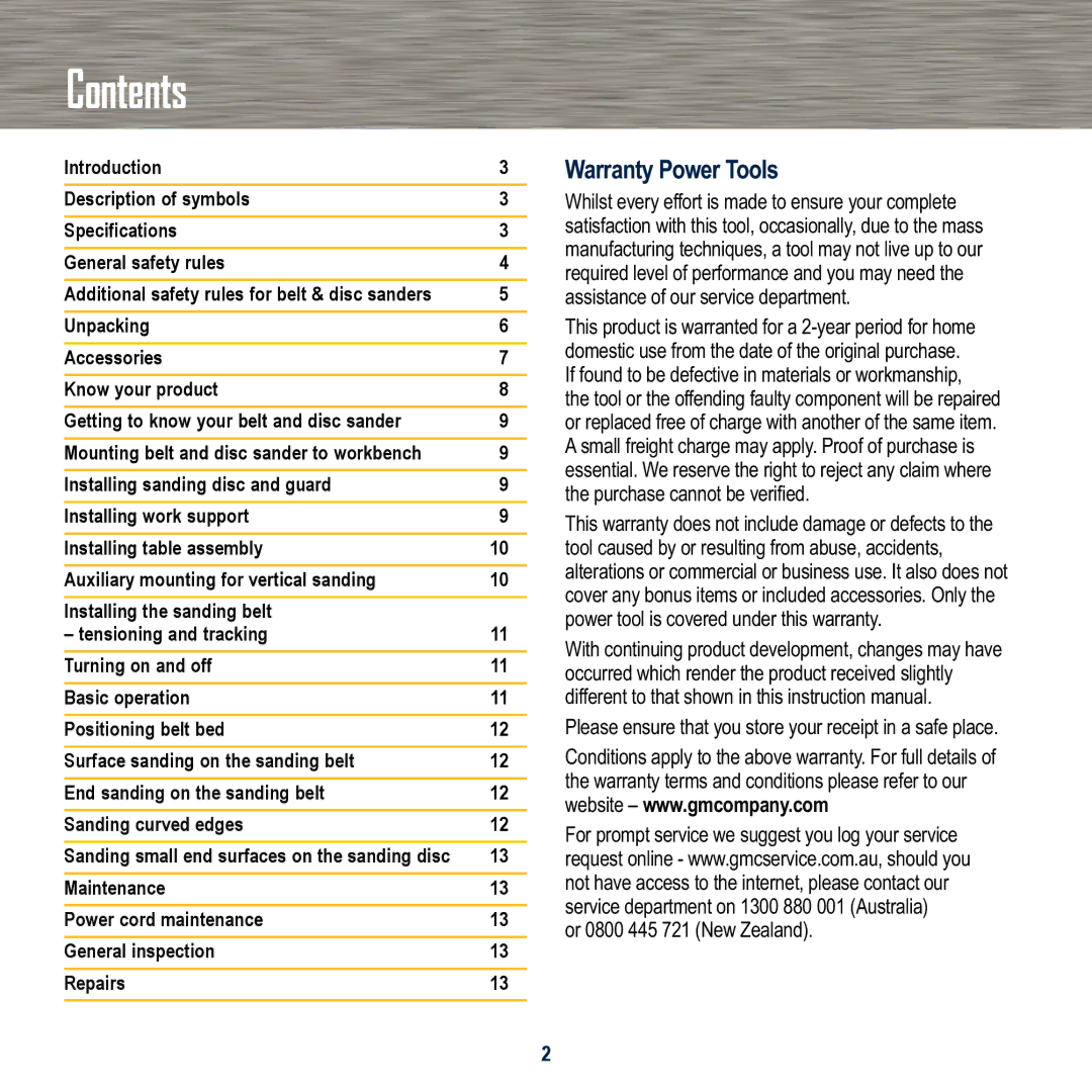 Global Machinery Company BD1500 instruction manual Contents 