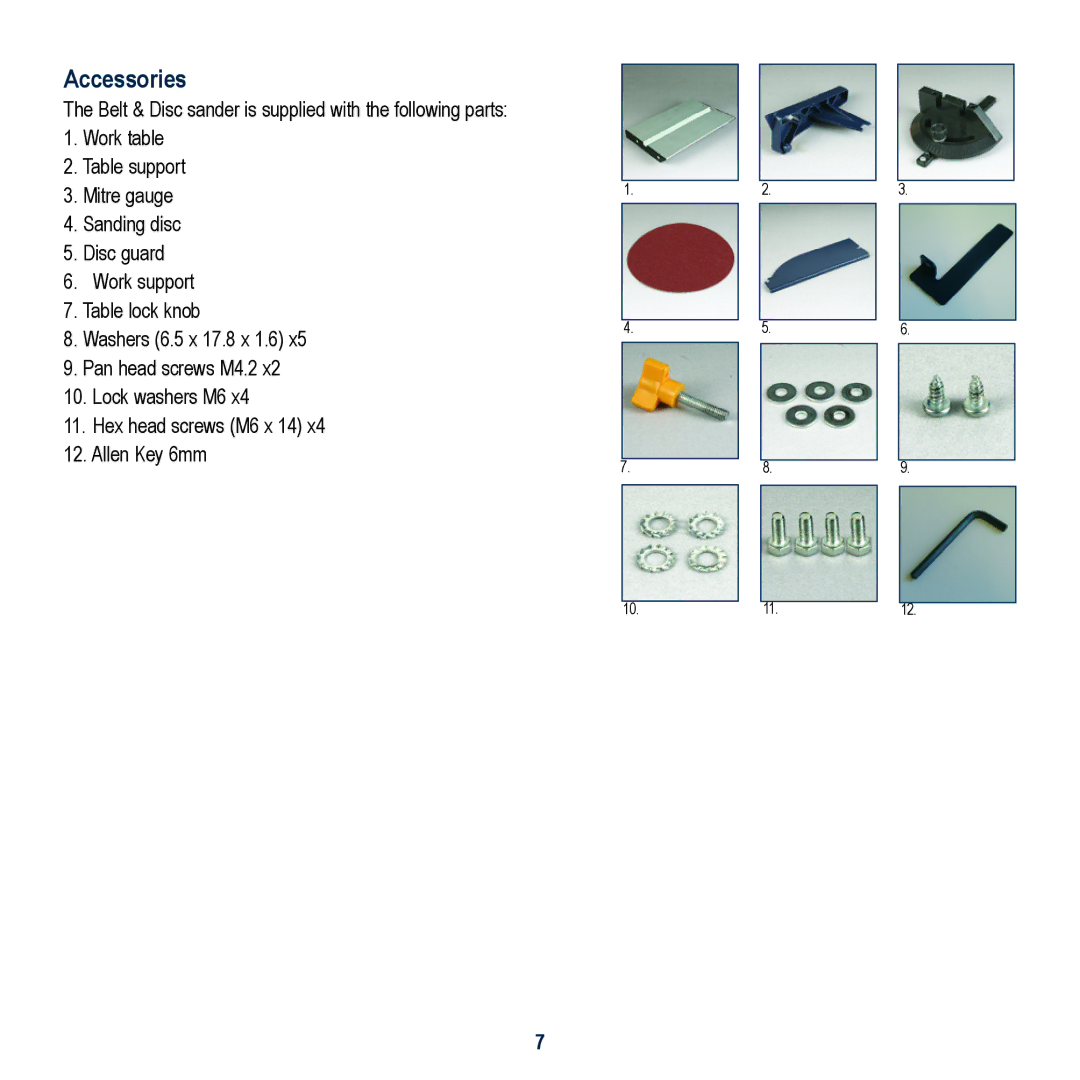 Global Machinery Company BD1500 instruction manual Accessories 