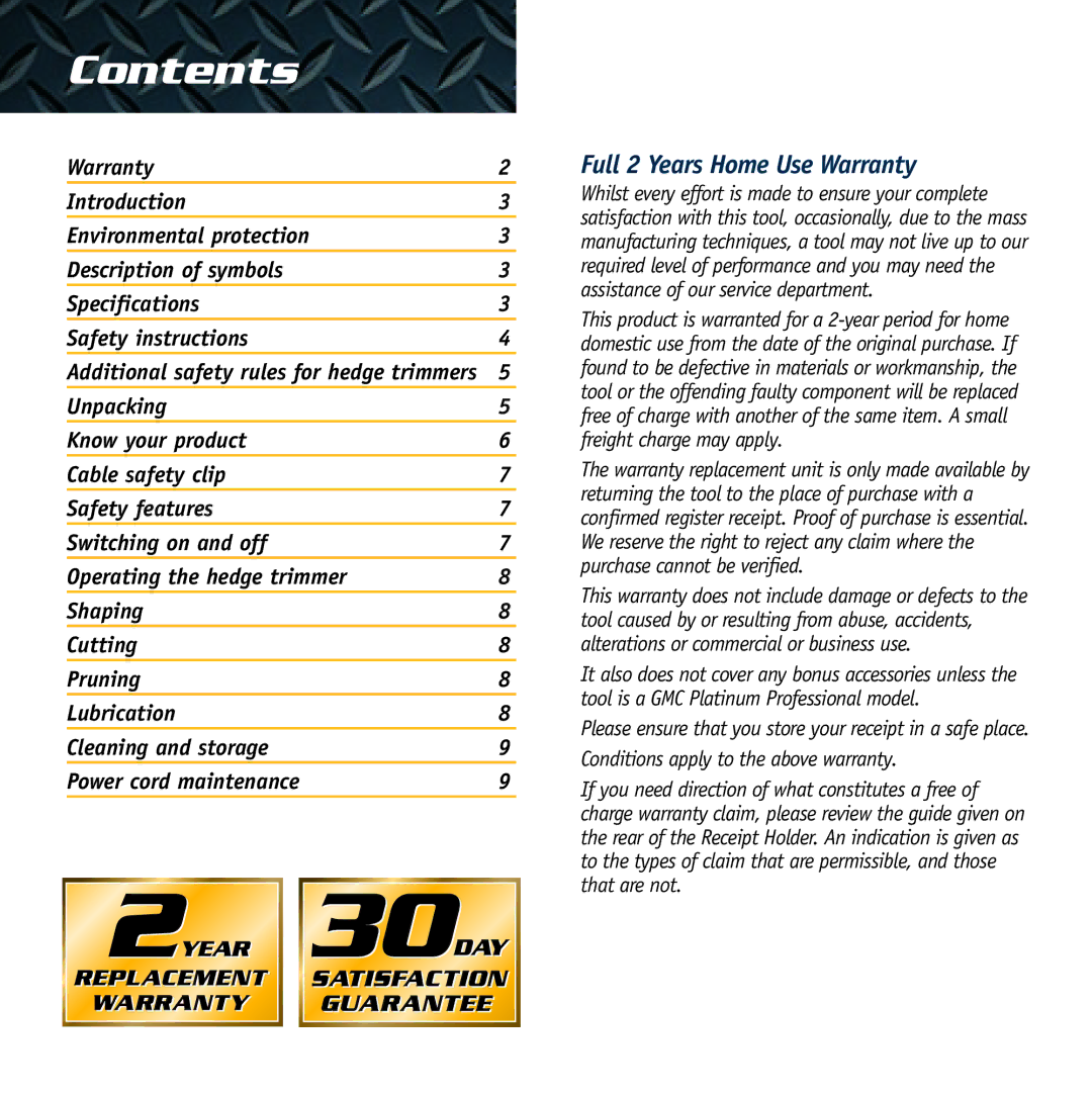 Global Machinery Company BHT500, MX 460 instruction manual Contents 