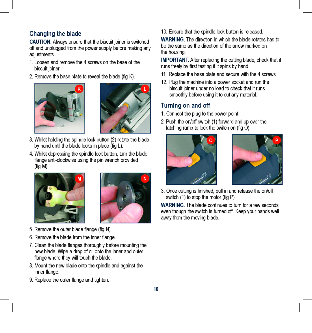 Global Machinery Company BJ600 instruction manual Changing the blade, Turning on and off 