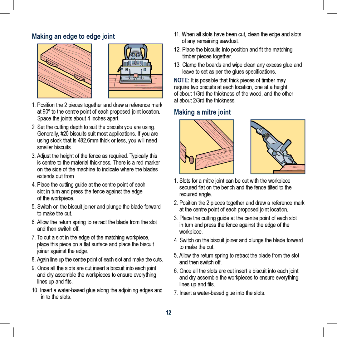 Global Machinery Company BJ600 instruction manual Making an edge to edge joint, Making a mitre joint 