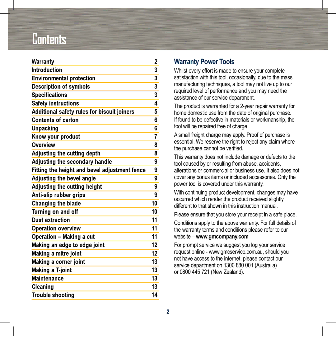 Global Machinery Company BJ600 instruction manual Contents 