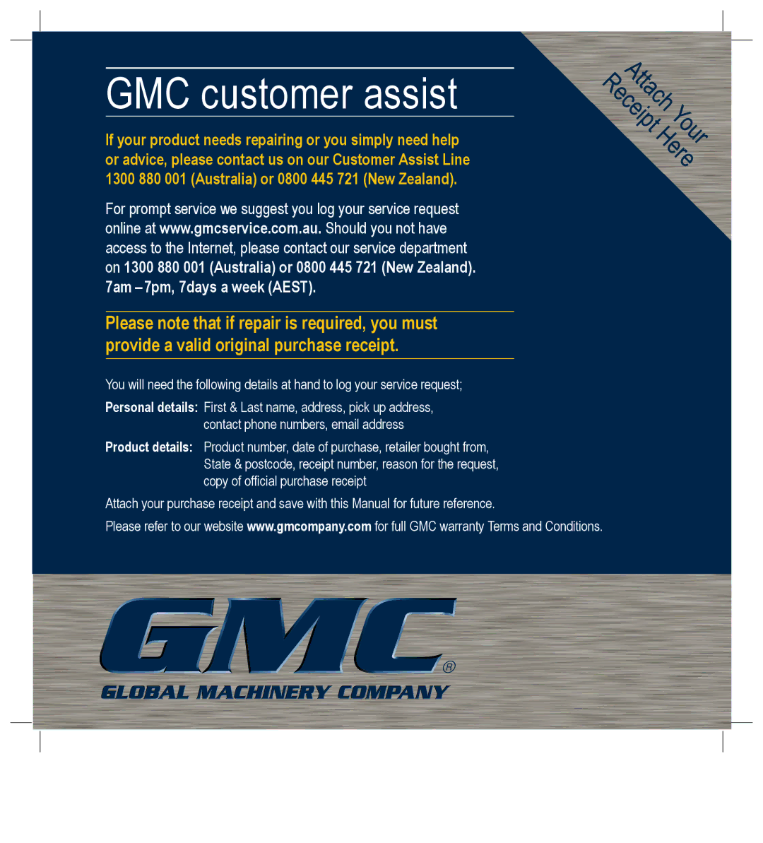 Global Machinery Company BL1182, BL1181 instruction manual GMC customer assist 