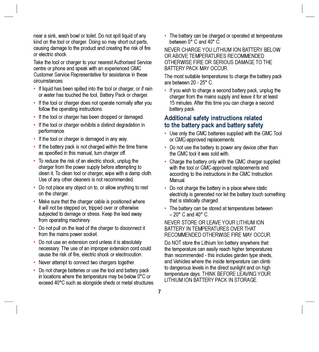 Global Machinery Company BL1181, BL1182 instruction manual Never attempt to connect two chargers together 