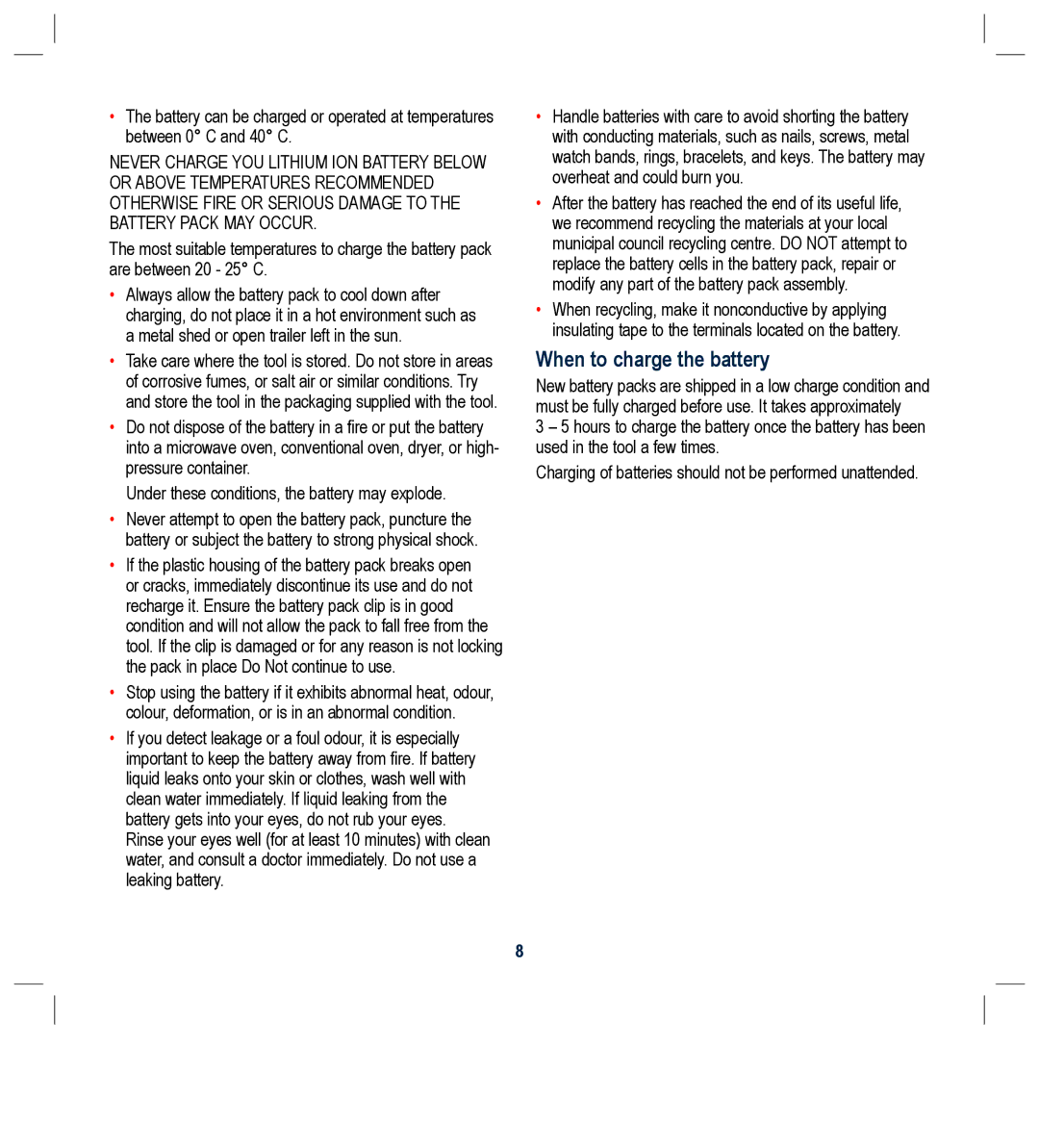 Global Machinery Company BL1182, BL1181 instruction manual When to charge the battery 