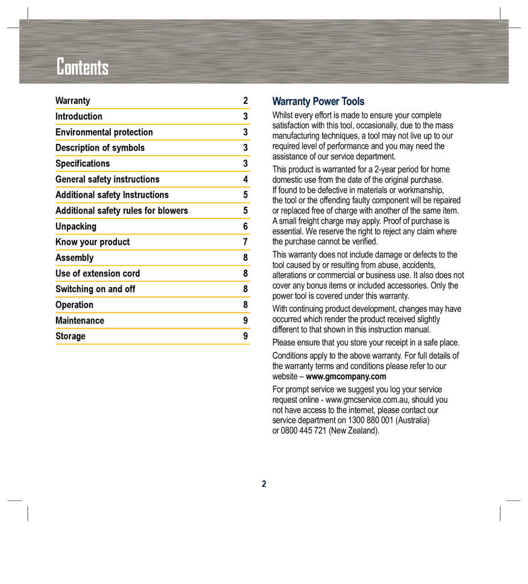 Global Machinery Company BL5000A instruction manual Contents 