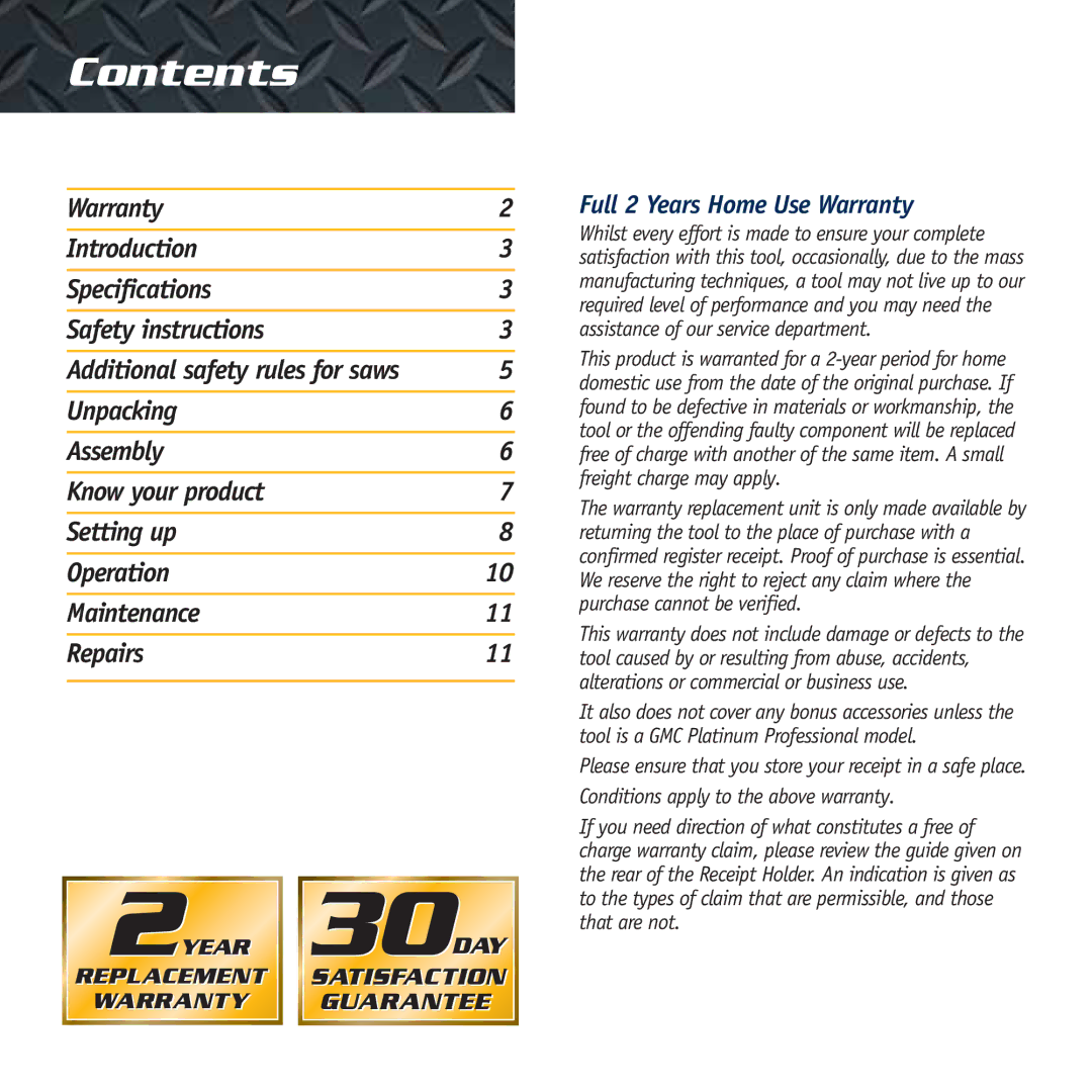 Global Machinery Company BS7 instruction manual Contents 