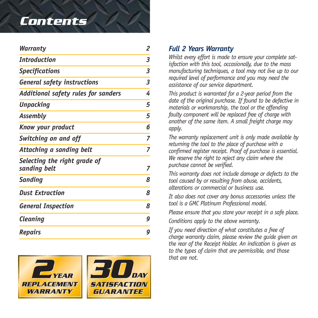 Global Machinery Company BS800 instruction manual Contents 